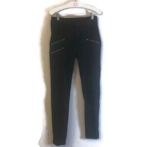 Athleta Sz 4 Womens Ponte Knit Moto Pant Leggings Zipper Pockets Black S724799